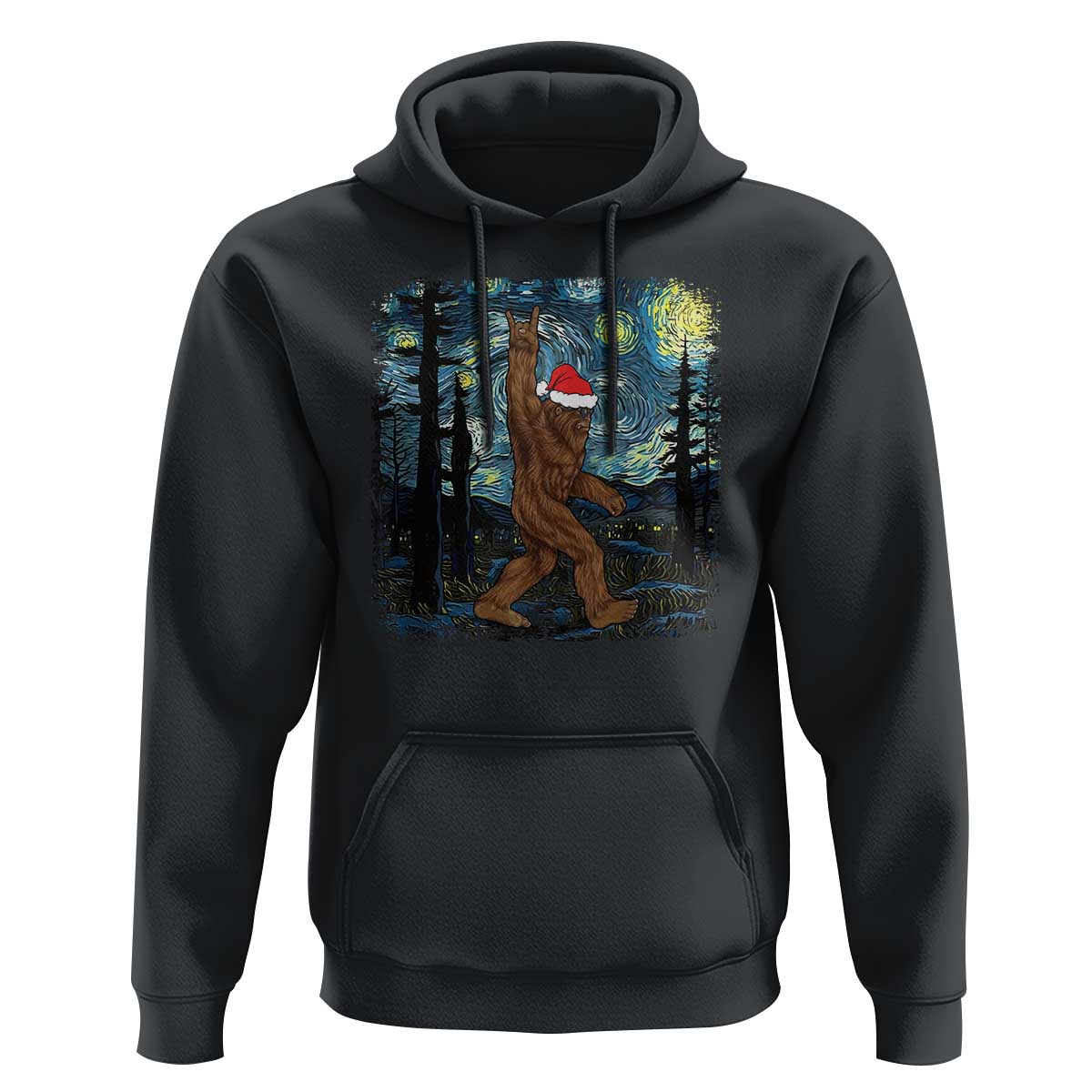 Christmas Bigfoot Starry Night Hoodie Sasquatch Santa Hat Sasquatch Van Gogh Sky Painting Art