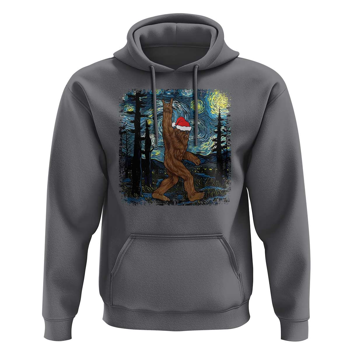 Christmas Bigfoot Starry Night Hoodie Sasquatch Santa Hat Sasquatch Van Gogh Sky Painting Art