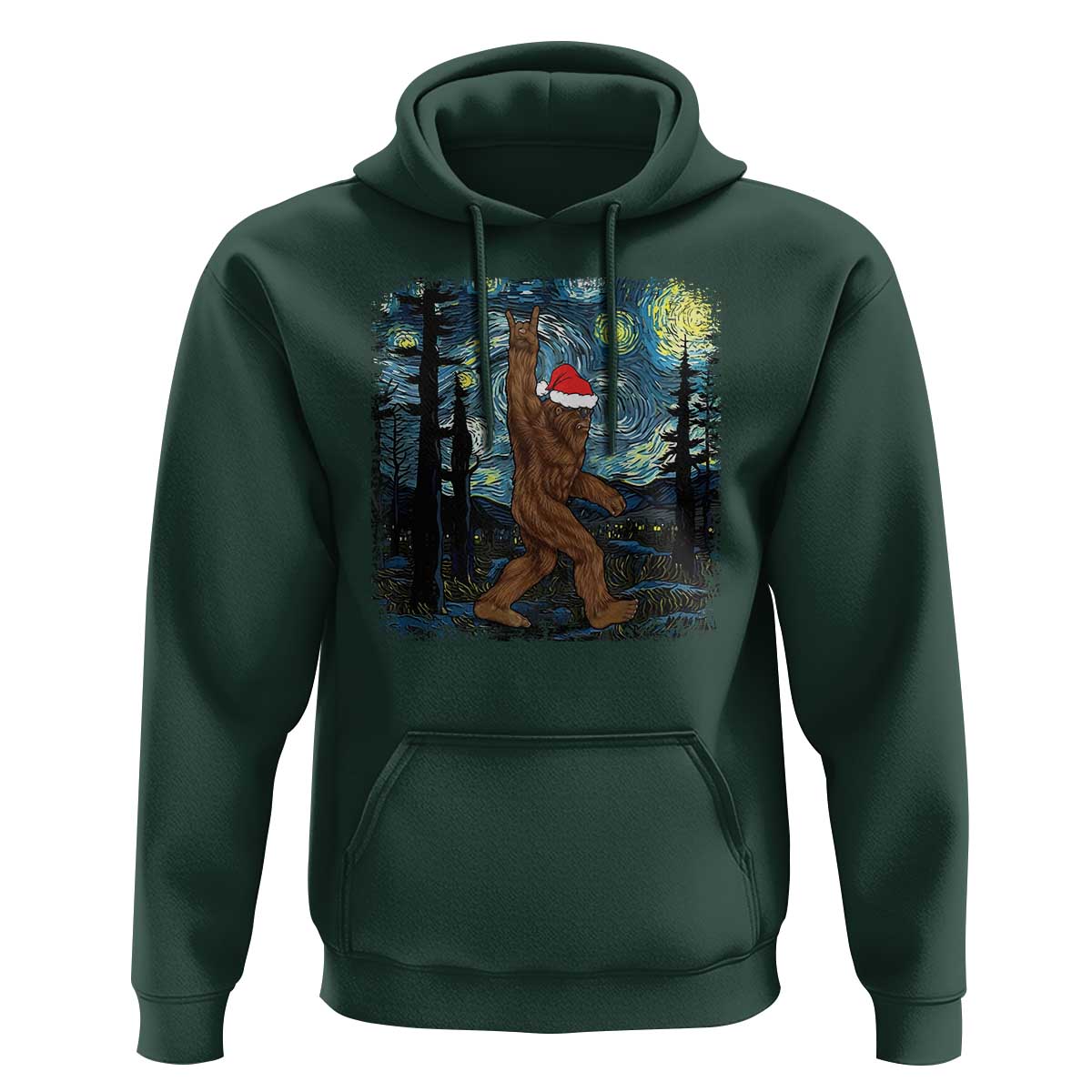 Christmas Bigfoot Starry Night Hoodie Sasquatch Santa Hat Sasquatch Van Gogh Sky Painting Art