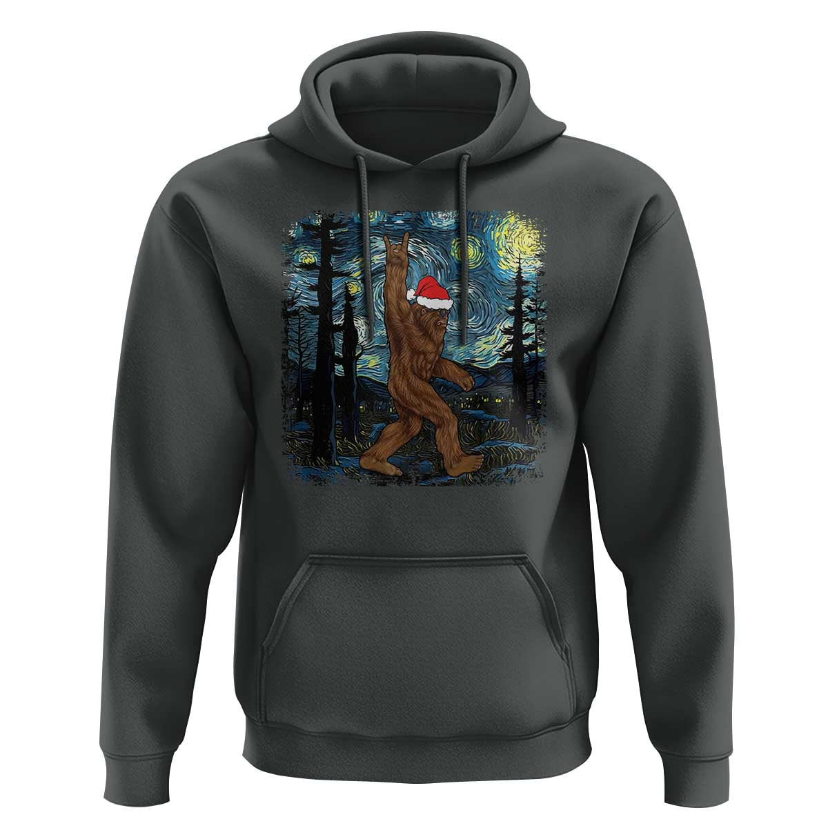 Christmas Bigfoot Starry Night Hoodie Sasquatch Santa Hat Sasquatch Van Gogh Sky Painting Art