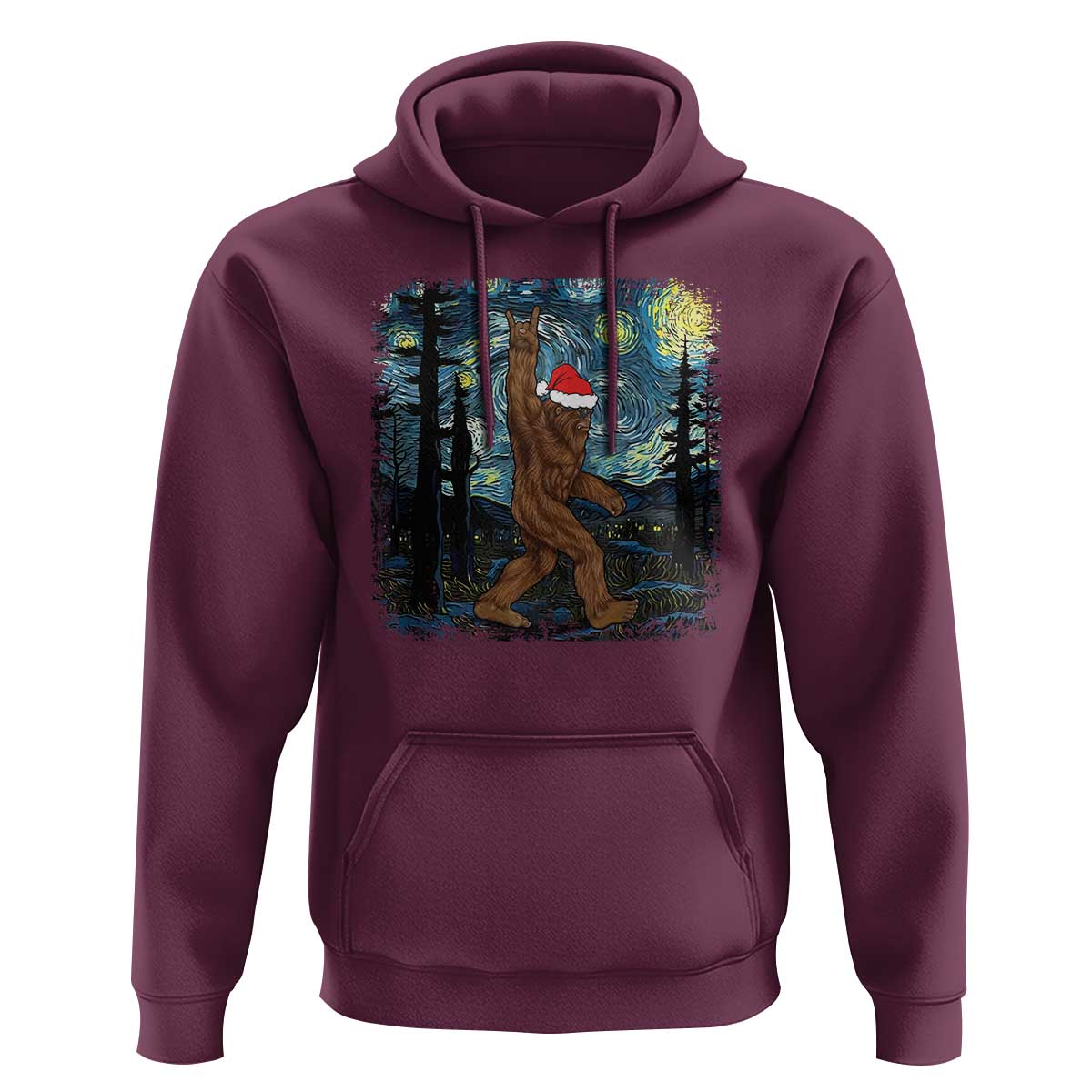 Christmas Bigfoot Starry Night Hoodie Sasquatch Santa Hat Sasquatch Van Gogh Sky Painting Art