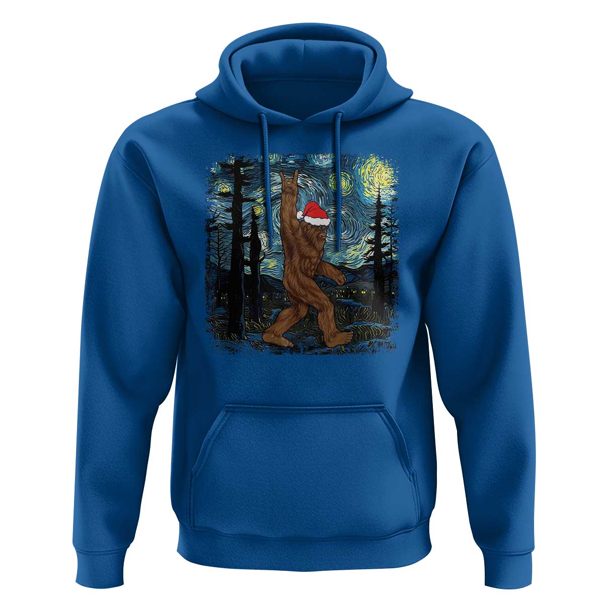 Christmas Bigfoot Starry Night Hoodie Sasquatch Santa Hat Sasquatch Van Gogh Sky Painting Art