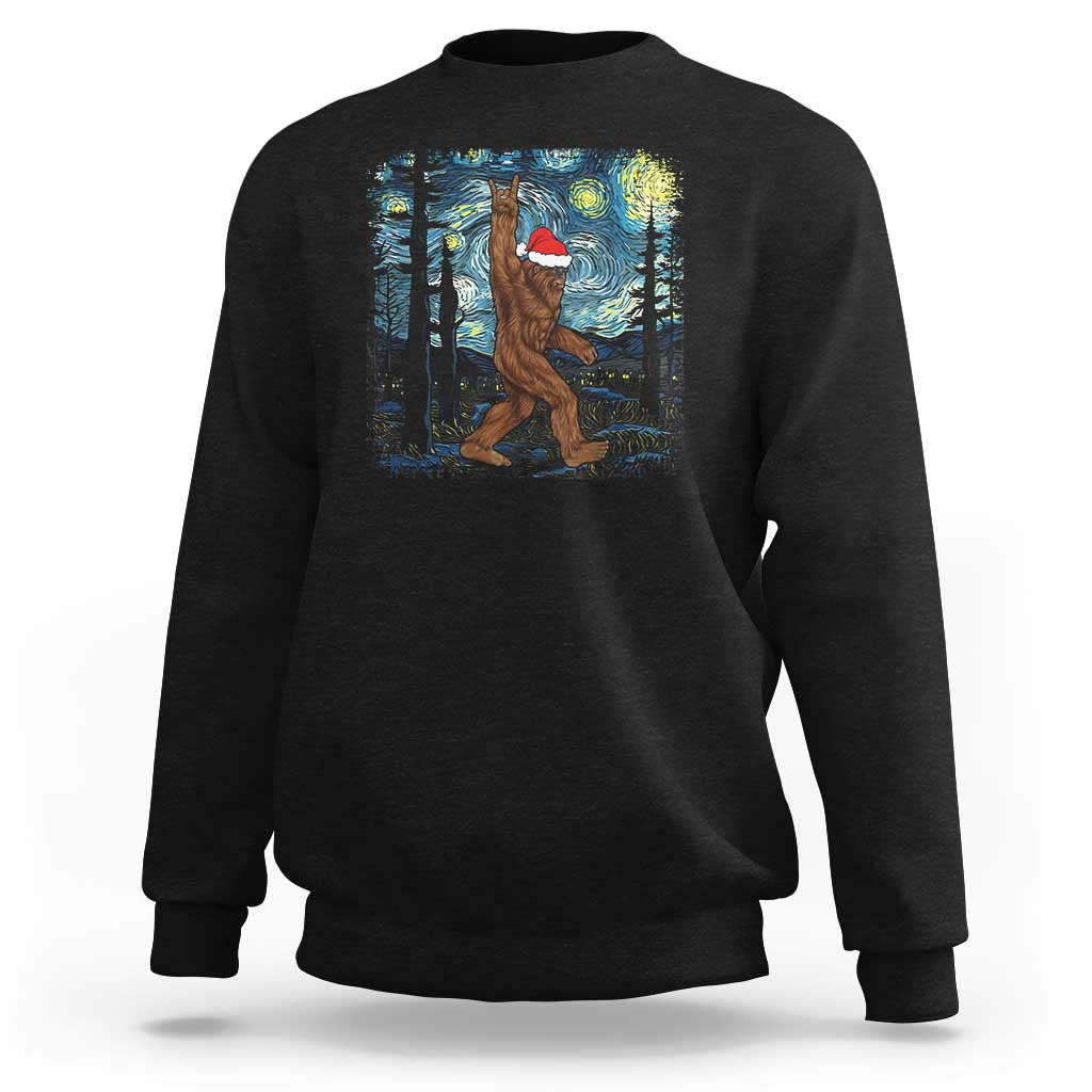 Christmas Bigfoot Starry Night Sweatshirt Sasquatch Santa Hat Sasquatch Van Gogh Sky Painting Art - Wonder Print Shop