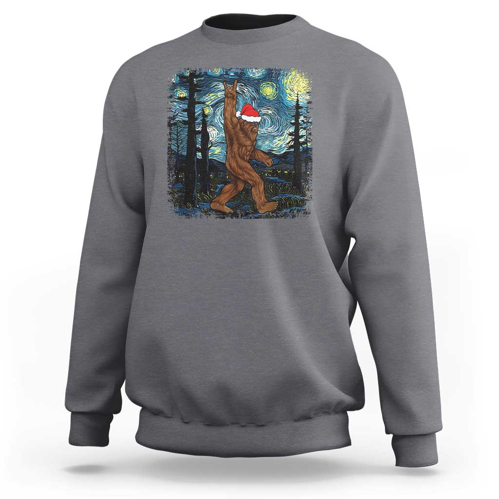 Christmas Bigfoot Starry Night Sweatshirt Sasquatch Santa Hat Sasquatch Van Gogh Sky Painting Art - Wonder Print Shop