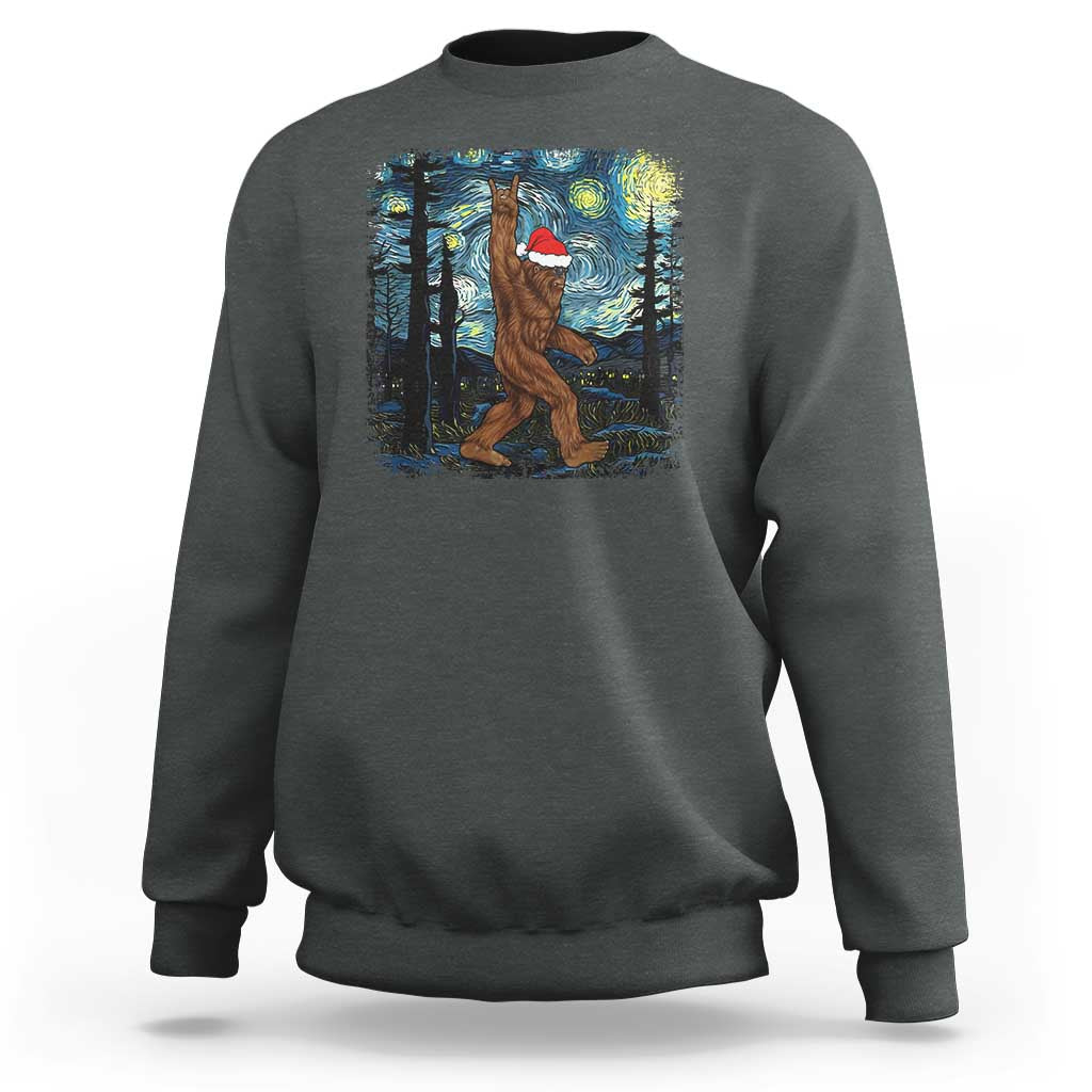 Christmas Bigfoot Starry Night Sweatshirt Sasquatch Santa Hat Sasquatch Van Gogh Sky Painting Art - Wonder Print Shop