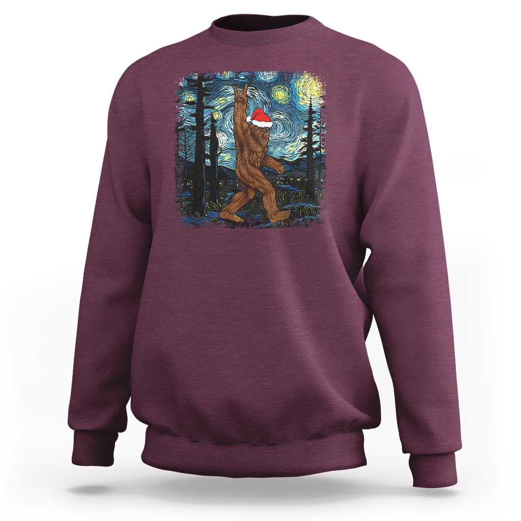 Christmas Bigfoot Starry Night Sweatshirt Sasquatch Santa Hat Sasquatch Van Gogh Sky Painting Art - Wonder Print Shop