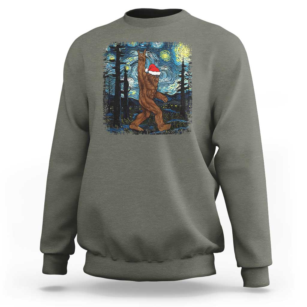 Christmas Bigfoot Starry Night Sweatshirt Sasquatch Santa Hat Sasquatch Van Gogh Sky Painting Art - Wonder Print Shop