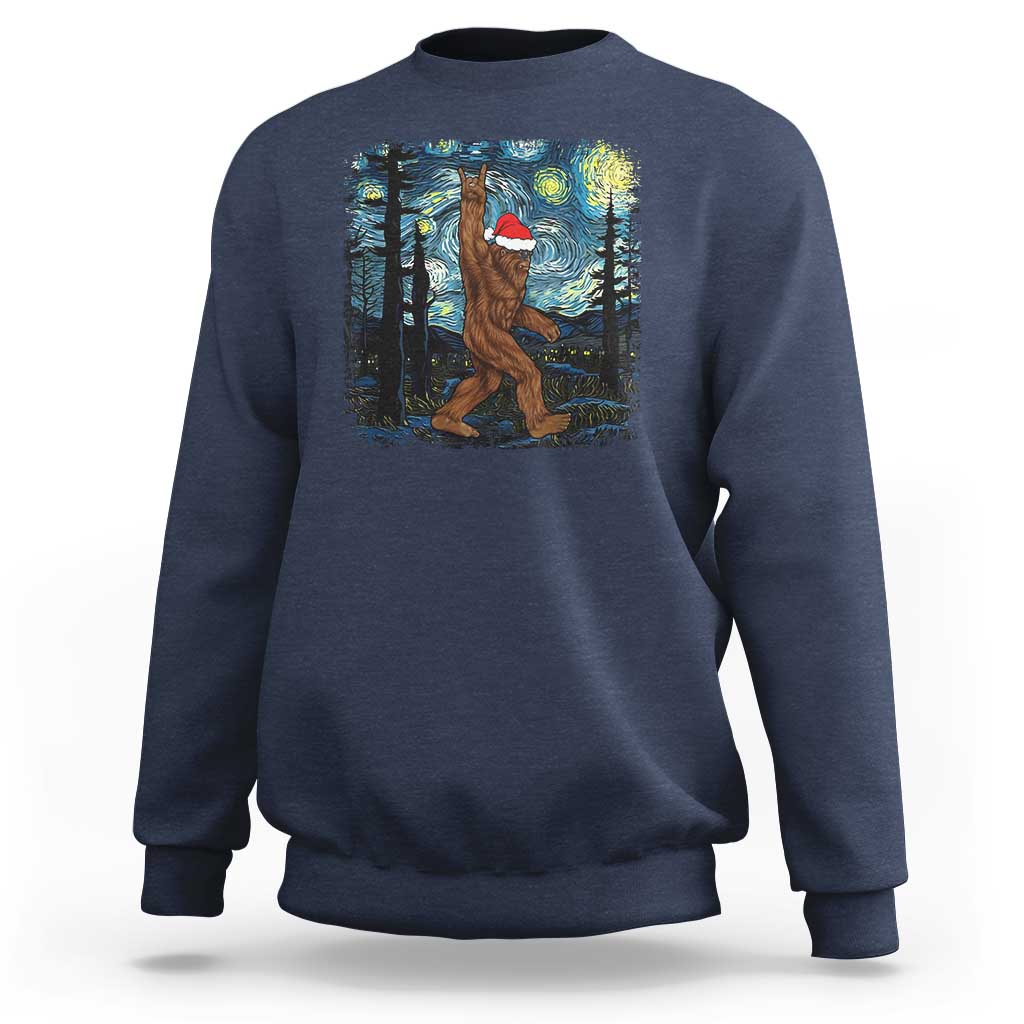 Christmas Bigfoot Starry Night Sweatshirt Sasquatch Santa Hat Sasquatch Van Gogh Sky Painting Art - Wonder Print Shop