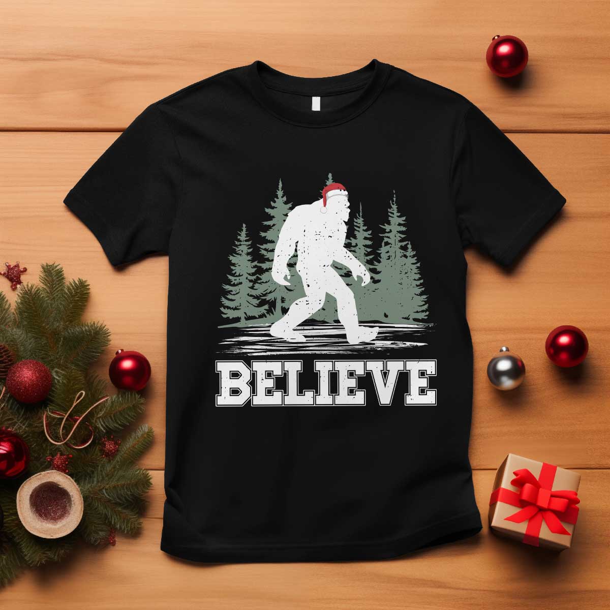 Bigfoot Christmas T Shirt Funny Sasquatch Believe Lovers Gifts - Wonder Print Shop