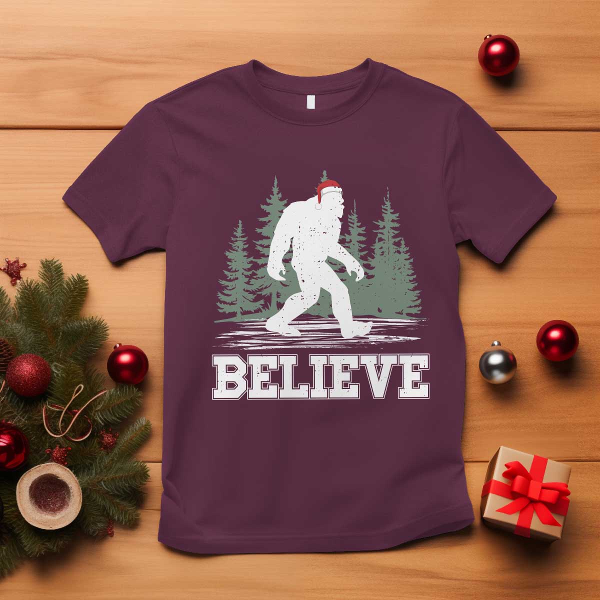 Bigfoot Christmas T Shirt Funny Sasquatch Believe Lovers Gifts - Wonder Print Shop