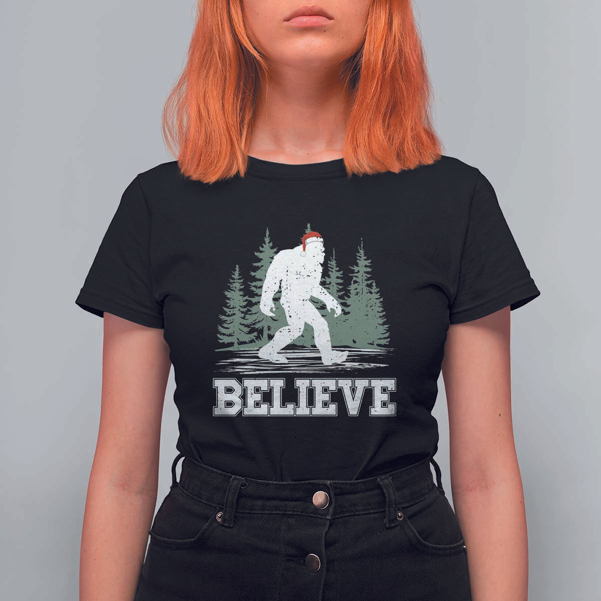 Bigfoot Christmas T Shirt For Women Funny Sasquatch Believe Lovers Gifts - Wonder Print Shop