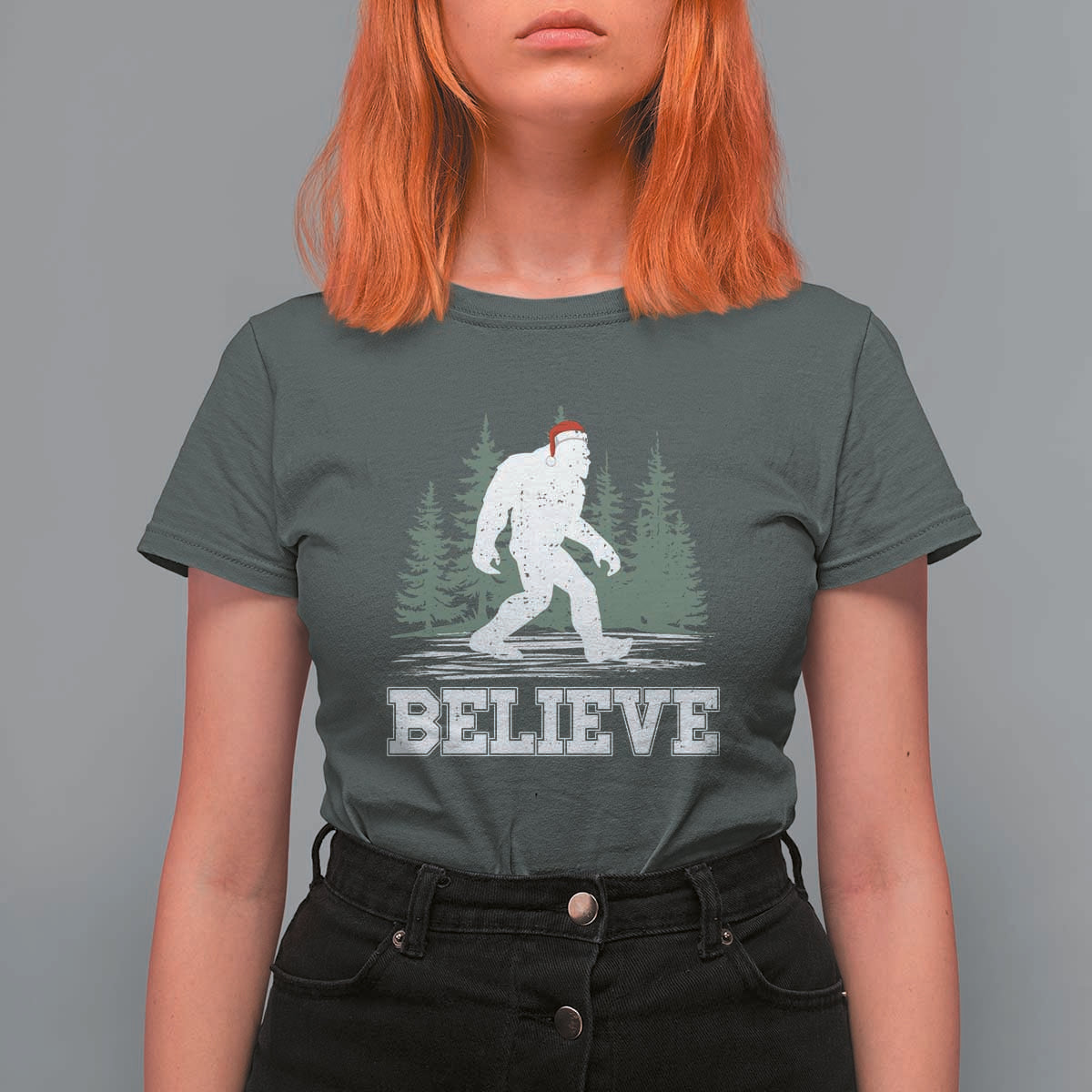 Bigfoot Christmas T Shirt For Women Funny Sasquatch Believe Lovers Gifts - Wonder Print Shop