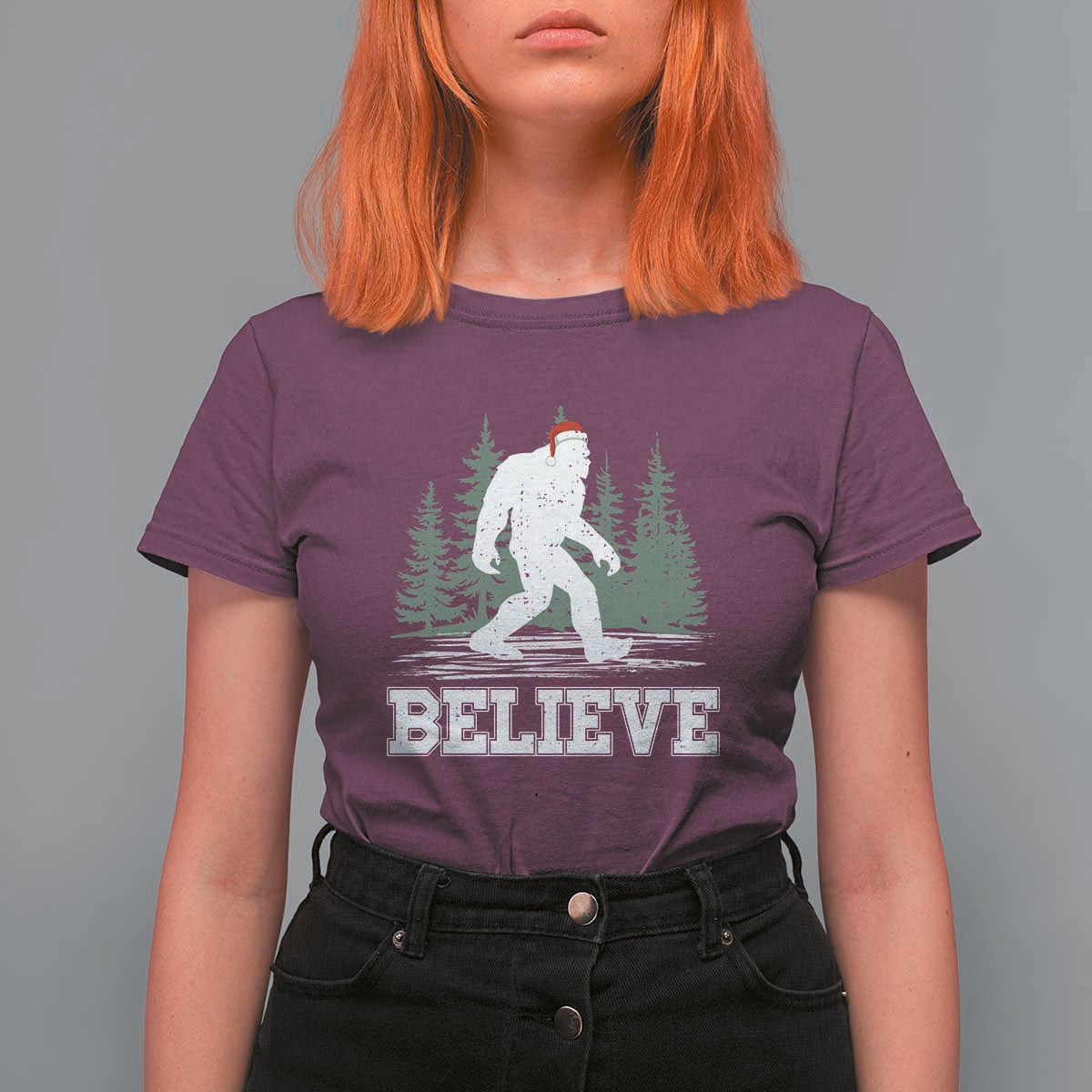 Bigfoot Christmas T Shirt For Women Funny Sasquatch Believe Lovers Gifts - Wonder Print Shop