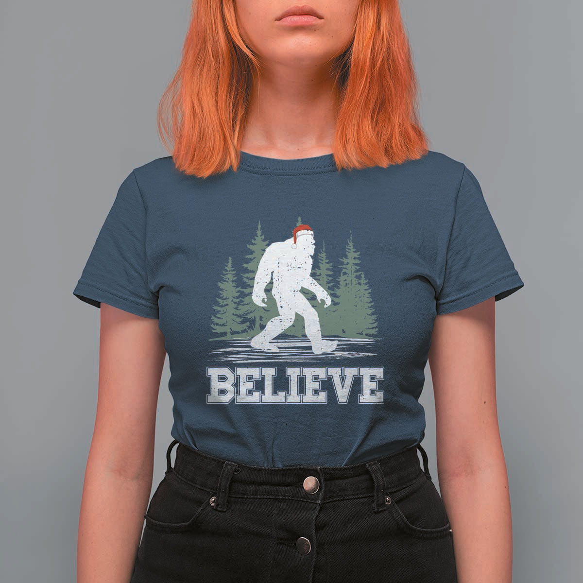 Bigfoot Christmas T Shirt For Women Funny Sasquatch Believe Lovers Gifts - Wonder Print Shop