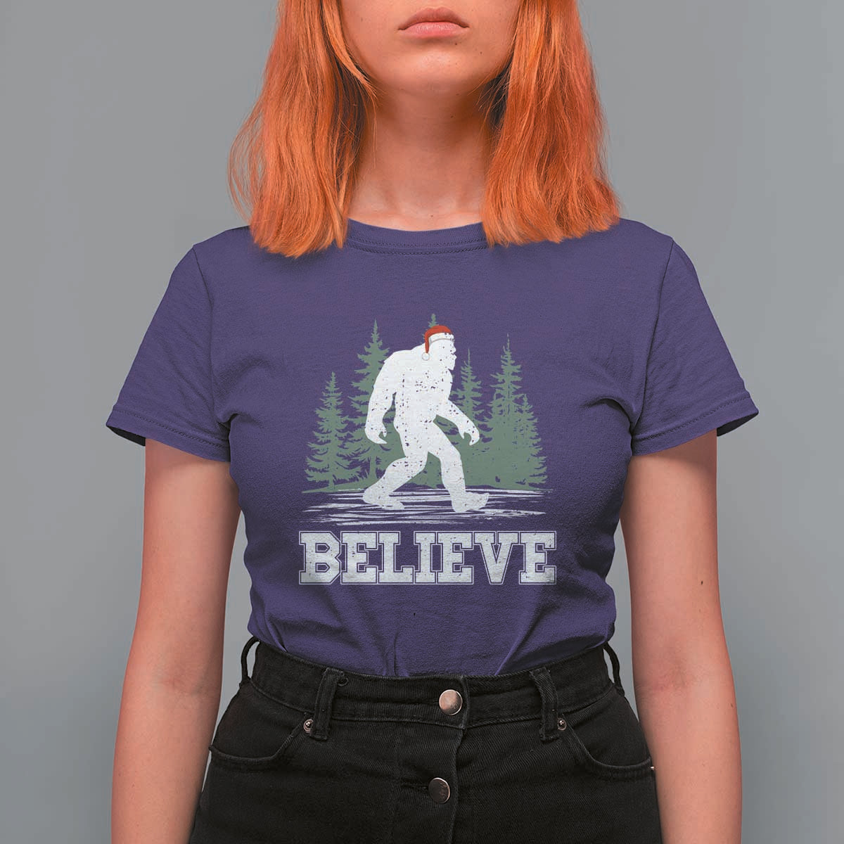 Bigfoot Christmas T Shirt For Women Funny Sasquatch Believe Lovers Gifts - Wonder Print Shop