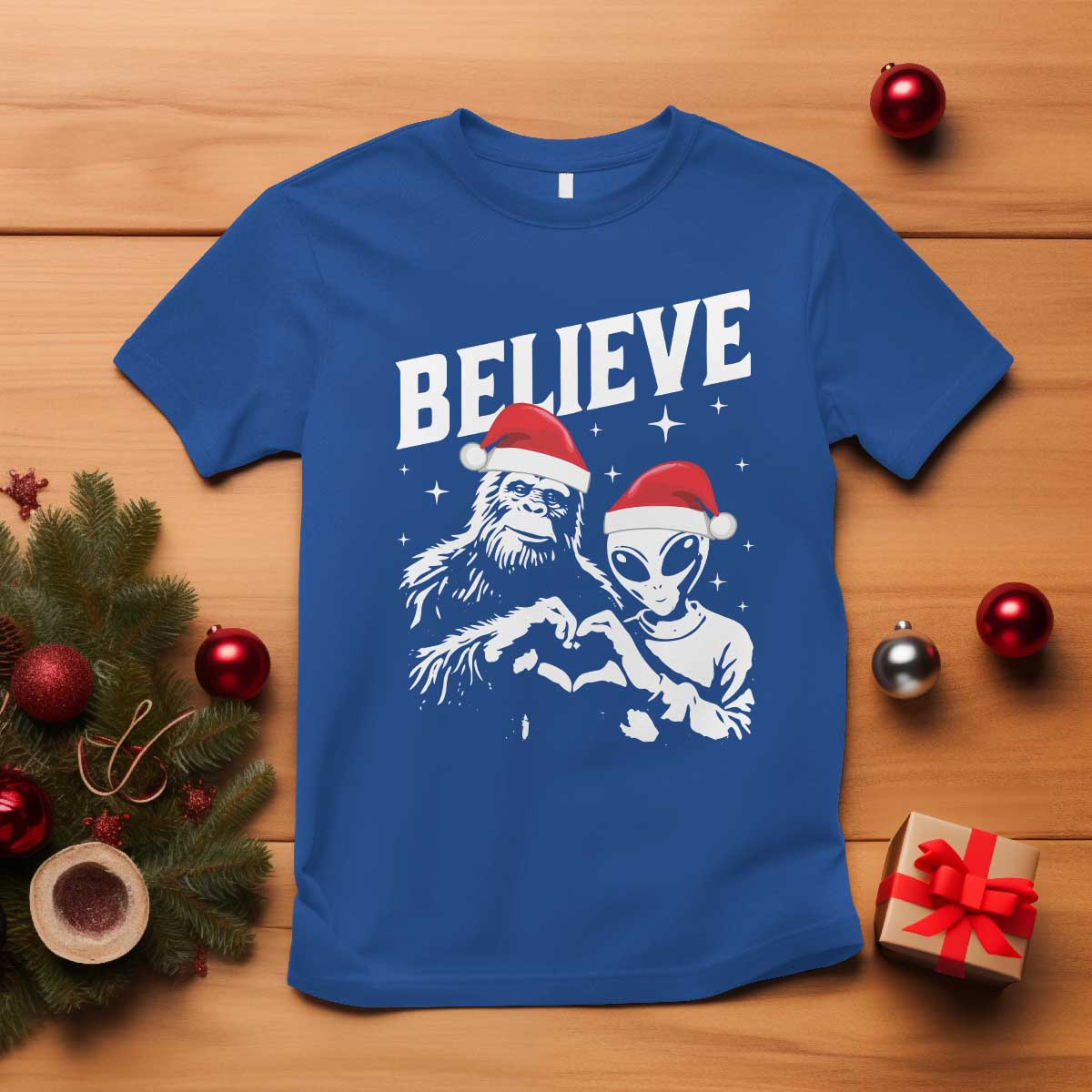Alien And Bigfoot Christmas T Shirt - Wonder Print Shop