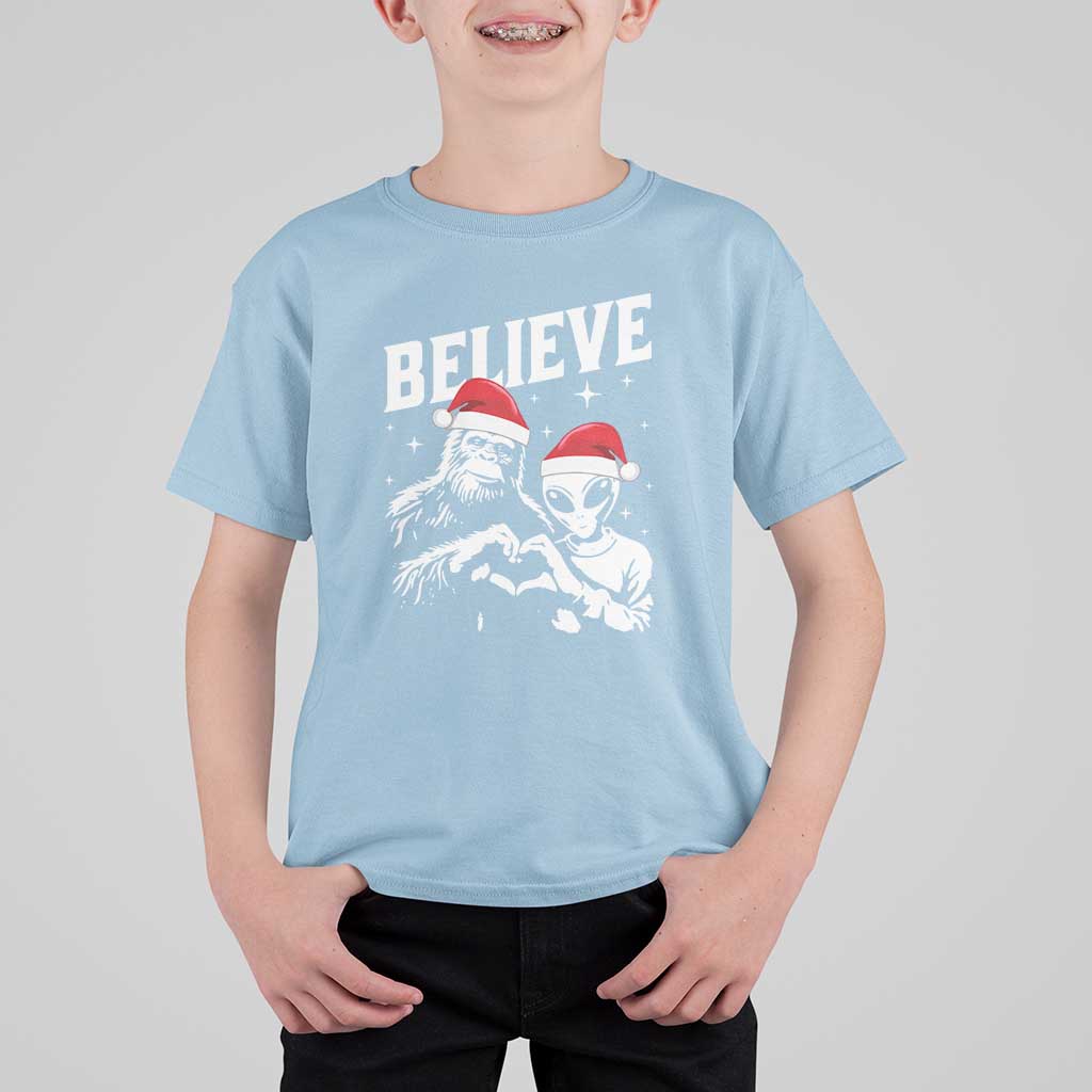 Alien And Bigfoot Christmas T Shirt For Kid - Wonder Print Shop