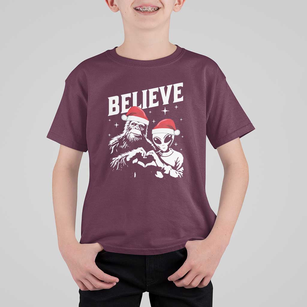 Alien And Bigfoot Christmas T Shirt For Kid - Wonder Print Shop