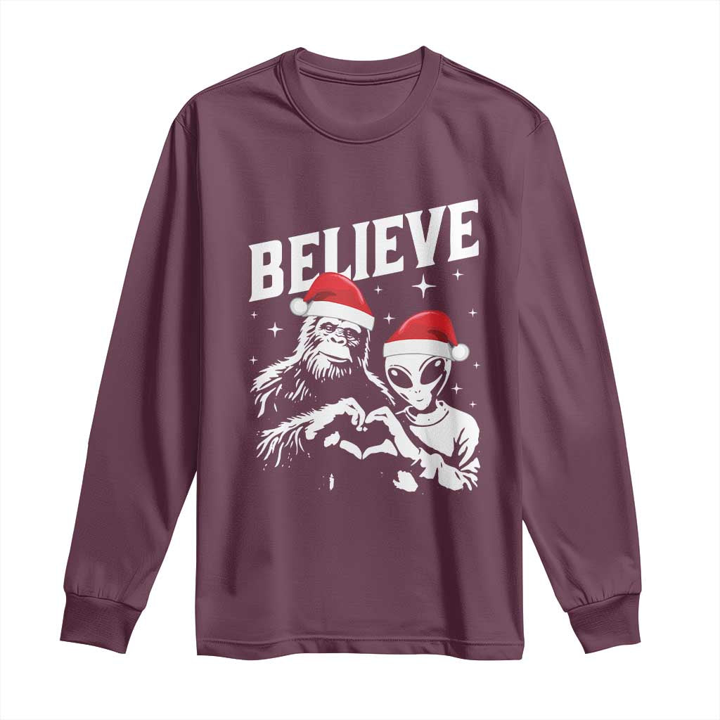 Alien And Bigfoot Christmas Long Sleeve Shirt