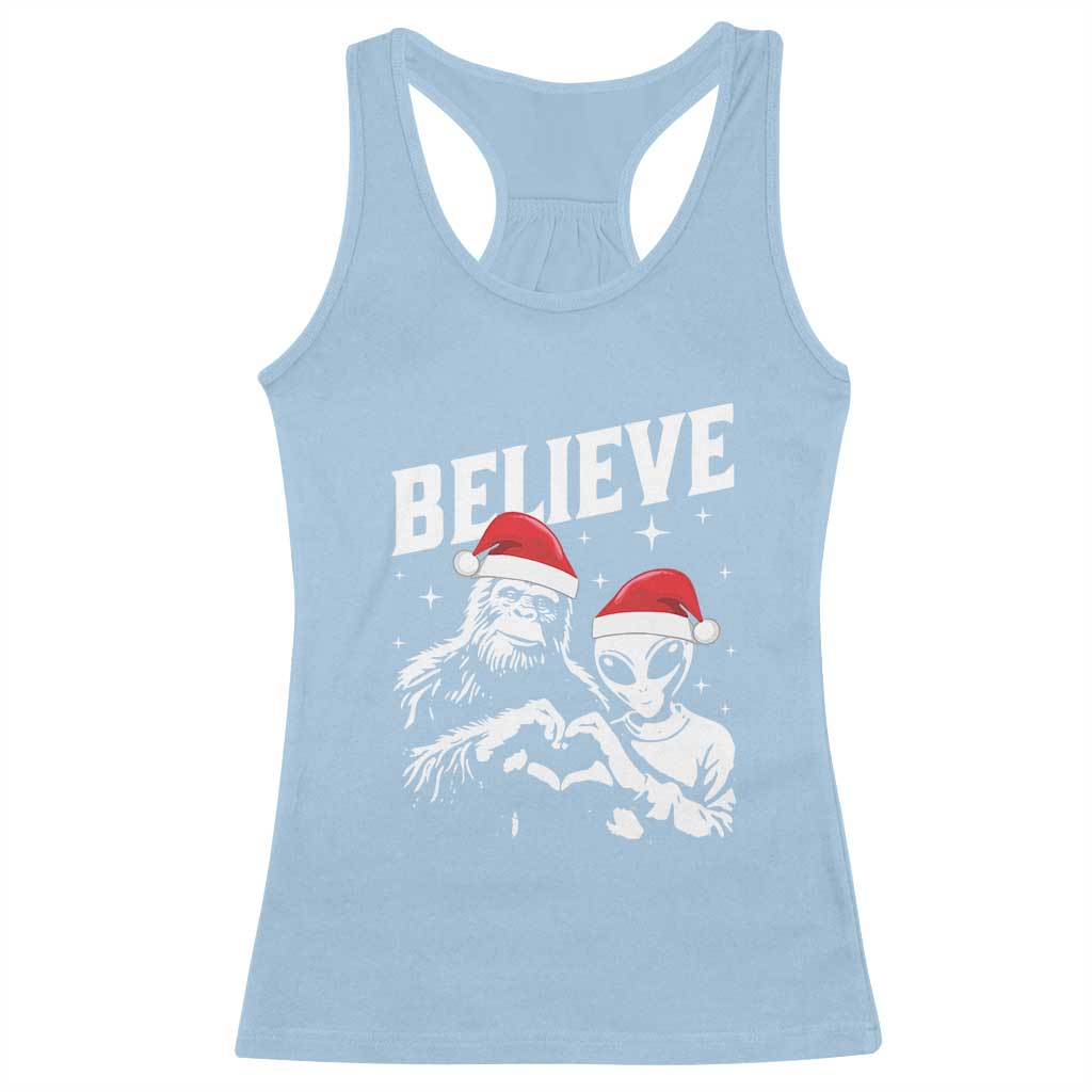 Alien And Bigfoot Christmas Racerback Tank Top