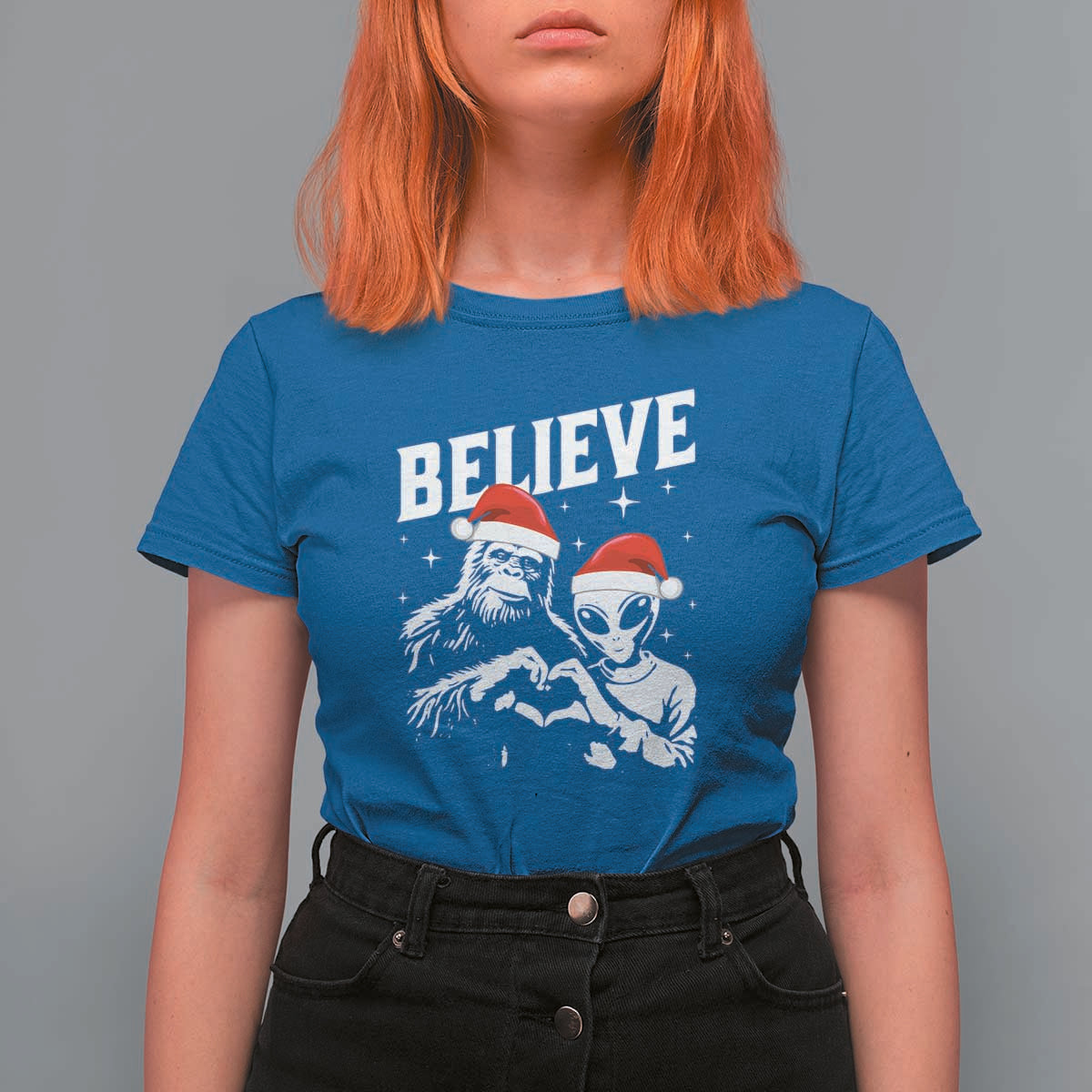 Alien And Bigfoot Christmas T Shirt For Women - Wonder Print Shop