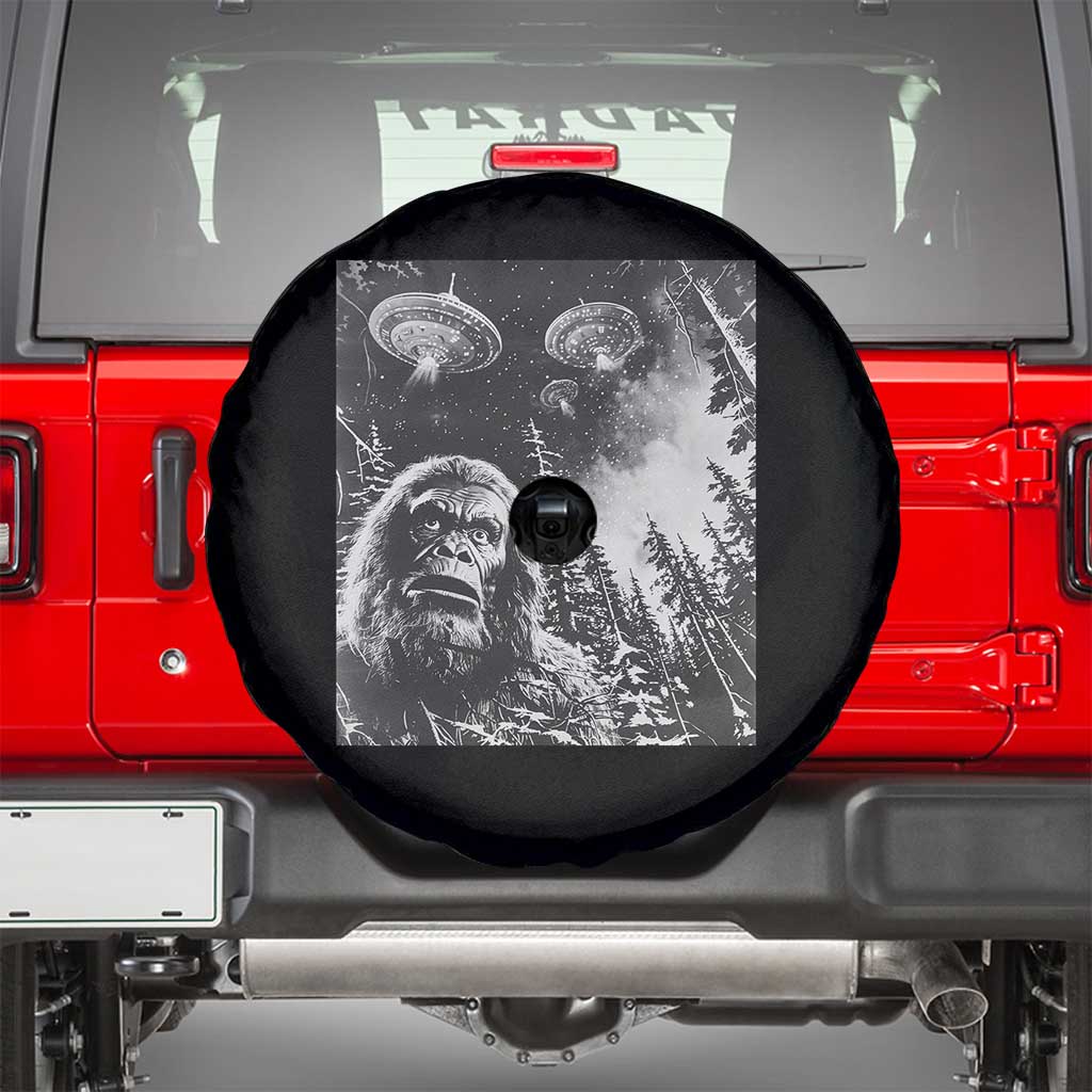 Funny Graphic Bigfoot Selfie with UFOs Weird Spare Tire Cover