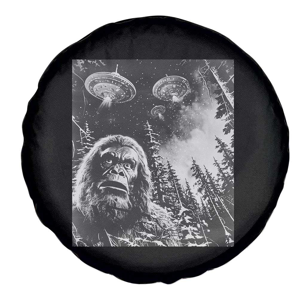 Funny Graphic Bigfoot Selfie with UFOs Weird Spare Tire Cover