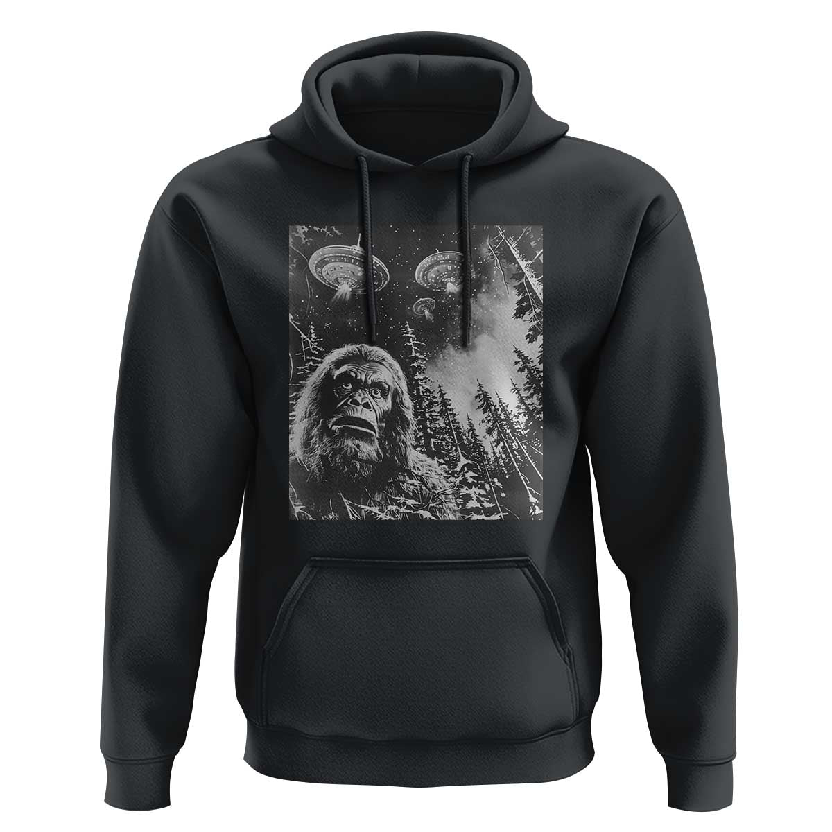 Funny Graphic Bigfoot Selfie with UFOs Weird Hoodie Funny Graphic Bigfoot Selfie with UFOs Weird