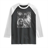 Funny Graphic Bigfoot Selfie with UFOs Weird Raglan Shirt