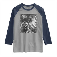 Funny Graphic Bigfoot Selfie with UFOs Weird Raglan Shirt
