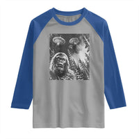 Funny Graphic Bigfoot Selfie with UFOs Weird Raglan Shirt