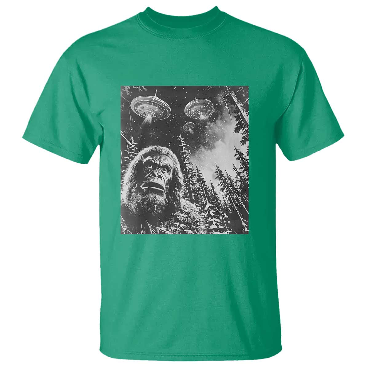 Funny Graphic Bigfoot Selfie with UFOs Weird T Shirt - Wonder Print Shop