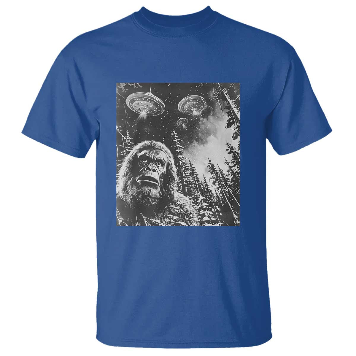Funny Graphic Bigfoot Selfie with UFOs Weird T Shirt - Wonder Print Shop