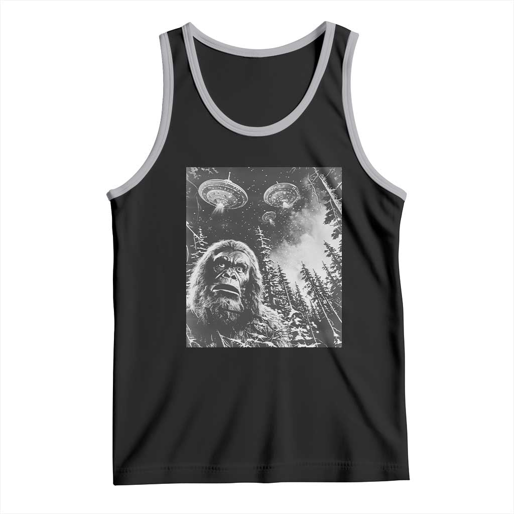 Funny Graphic Bigfoot Selfie with UFOs Weird Tank Top