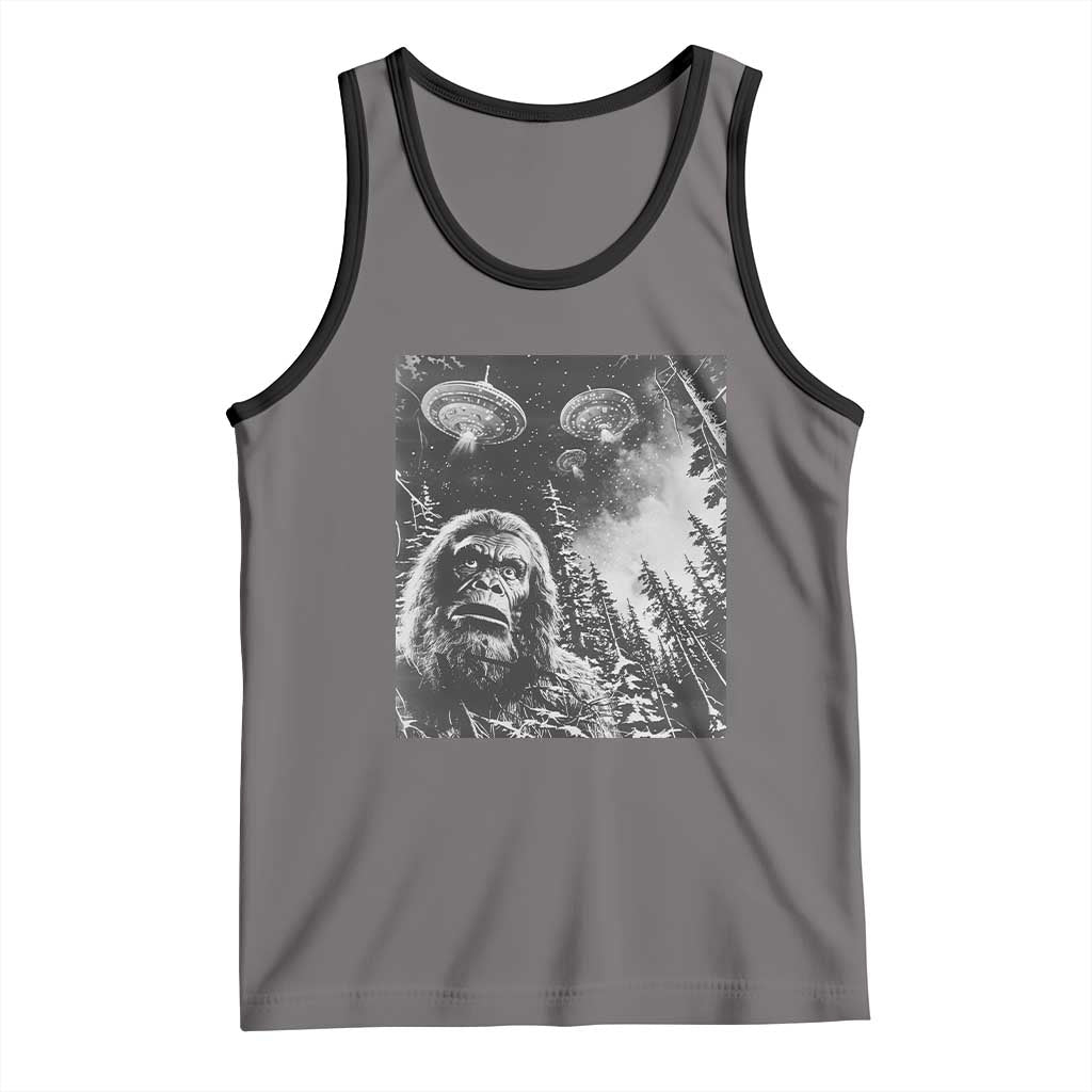 Funny Graphic Bigfoot Selfie with UFOs Weird Tank Top