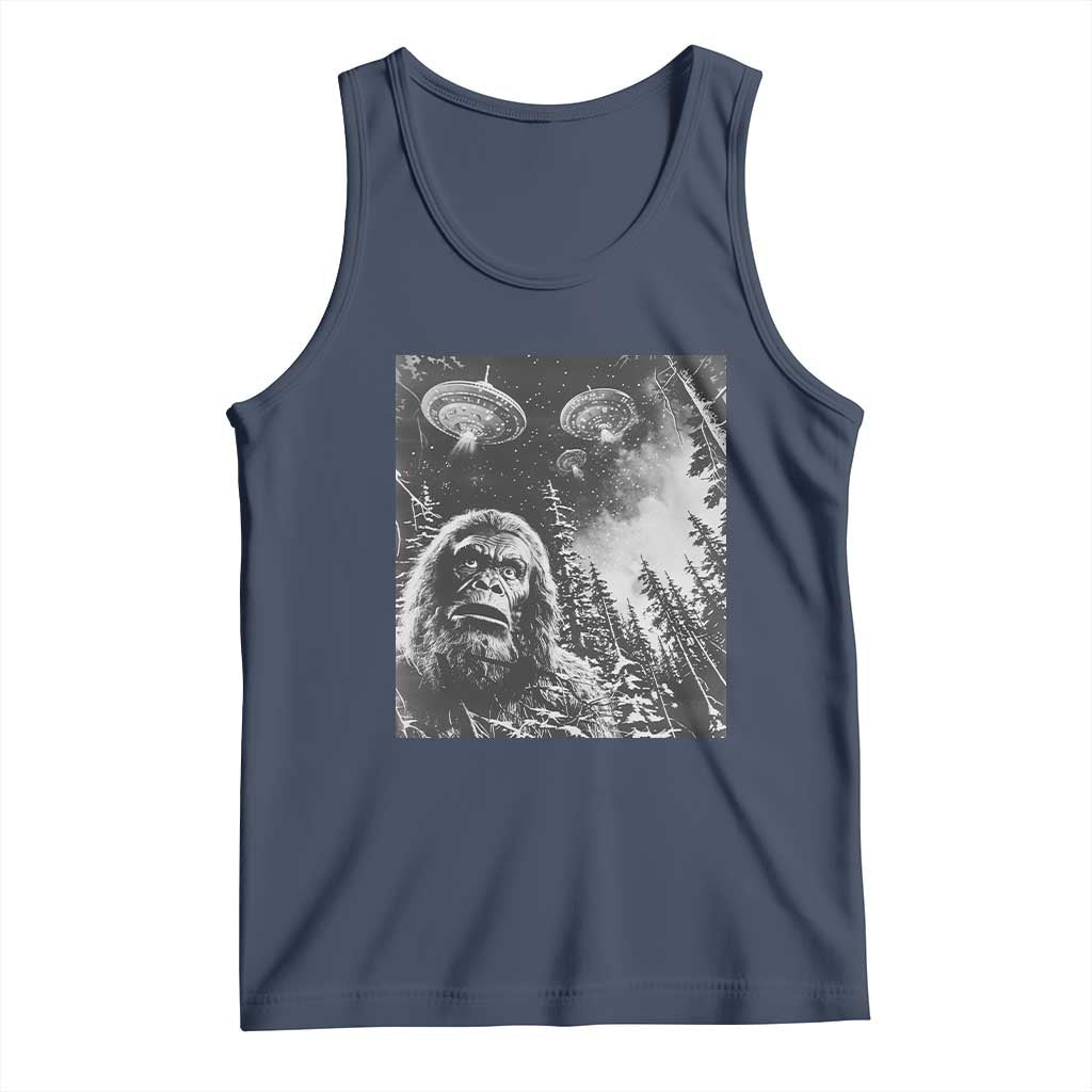 Funny Graphic Bigfoot Selfie with UFOs Weird Tank Top