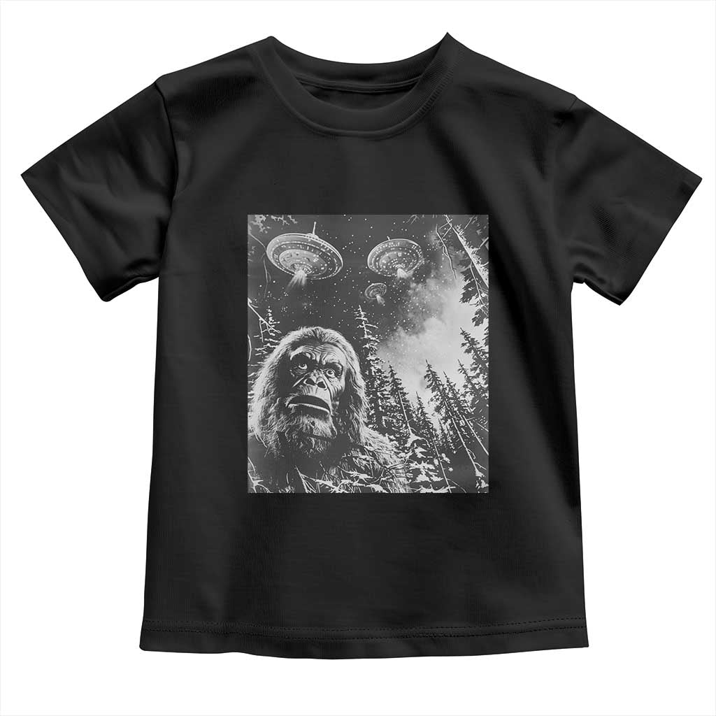 Funny Graphic Bigfoot Selfie with UFOs Weird Toddler T Shirt