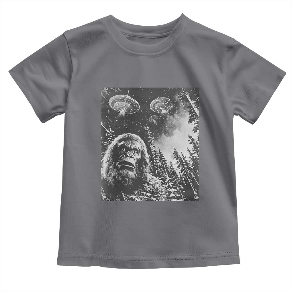 Funny Graphic Bigfoot Selfie with UFOs Weird Toddler T Shirt