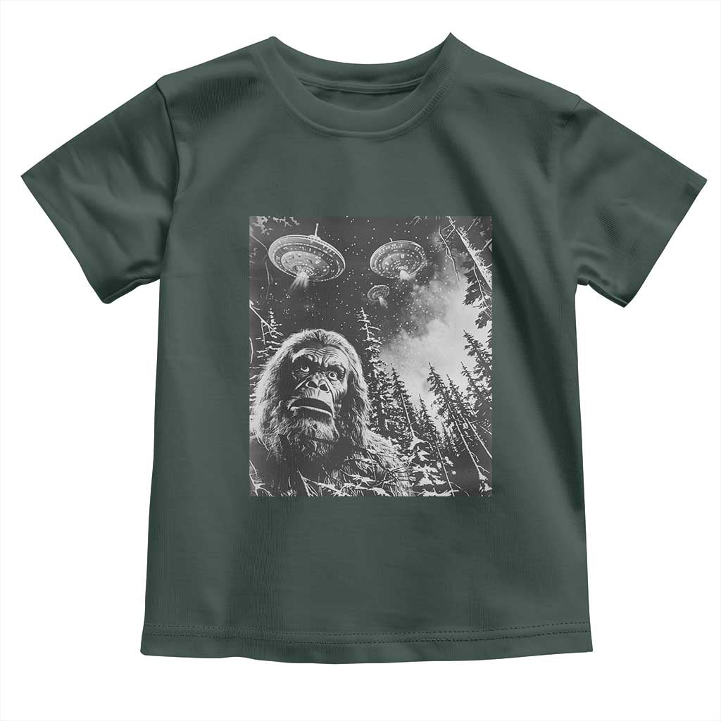 Funny Graphic Bigfoot Selfie with UFOs Weird Toddler T Shirt