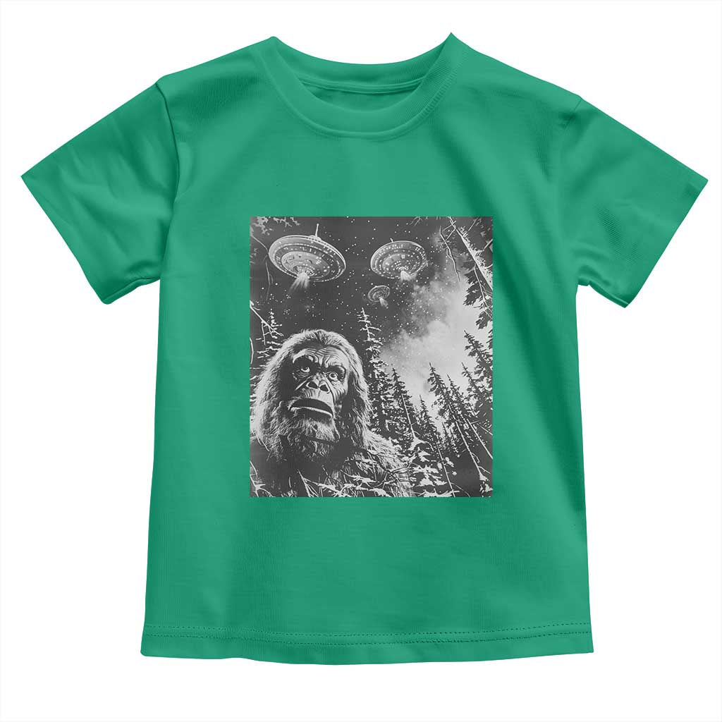 Funny Graphic Bigfoot Selfie with UFOs Weird Toddler T Shirt