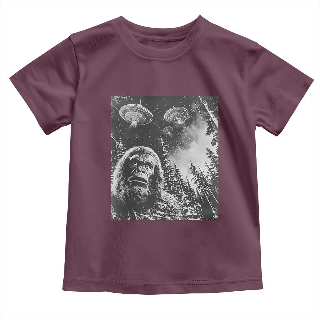 Funny Graphic Bigfoot Selfie with UFOs Weird Toddler T Shirt