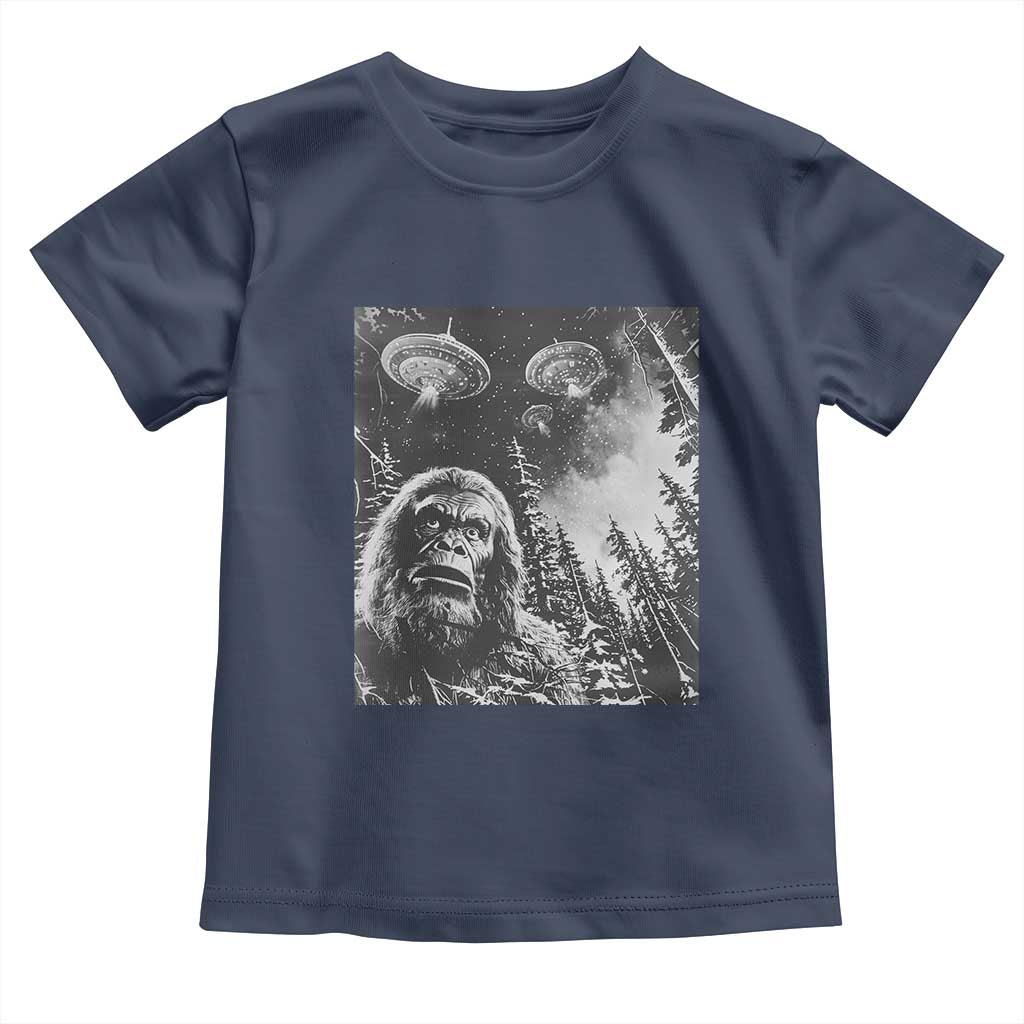 Funny Graphic Bigfoot Selfie with UFOs Weird Toddler T Shirt