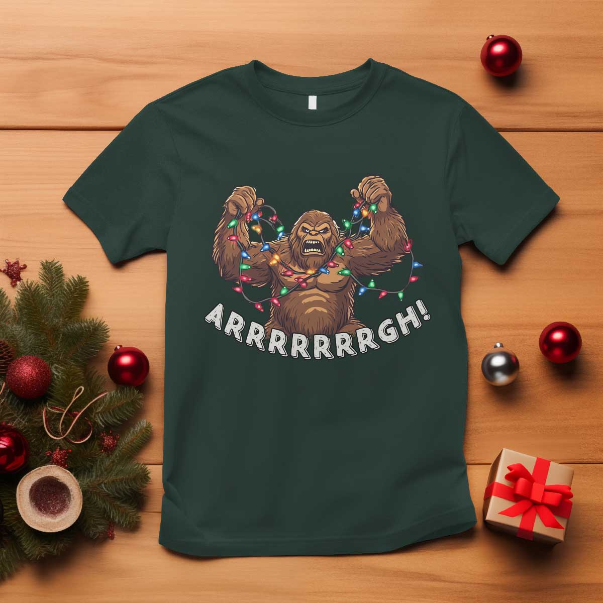 Bigfoot Christmas T Shirt Winter Yeti Sasquatch Loves Xmas Tree Lights - Wonder Print Shop
