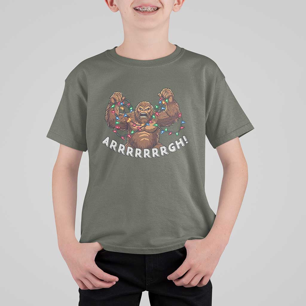 Bigfoot Christmas T Shirt For Kid Winter Yeti Sasquatch Loves Xmas Tree Lights - Wonder Print Shop