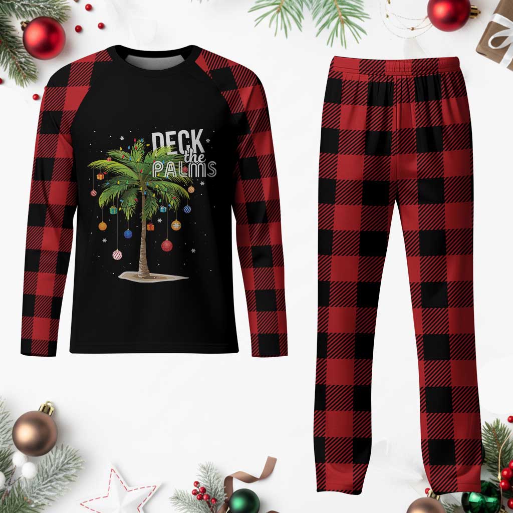 Hawaiian Christmas Plaid Pajama Set Deck The Palms Christmas Palm Tree Beach Family Vacation - Wonder Print Shop