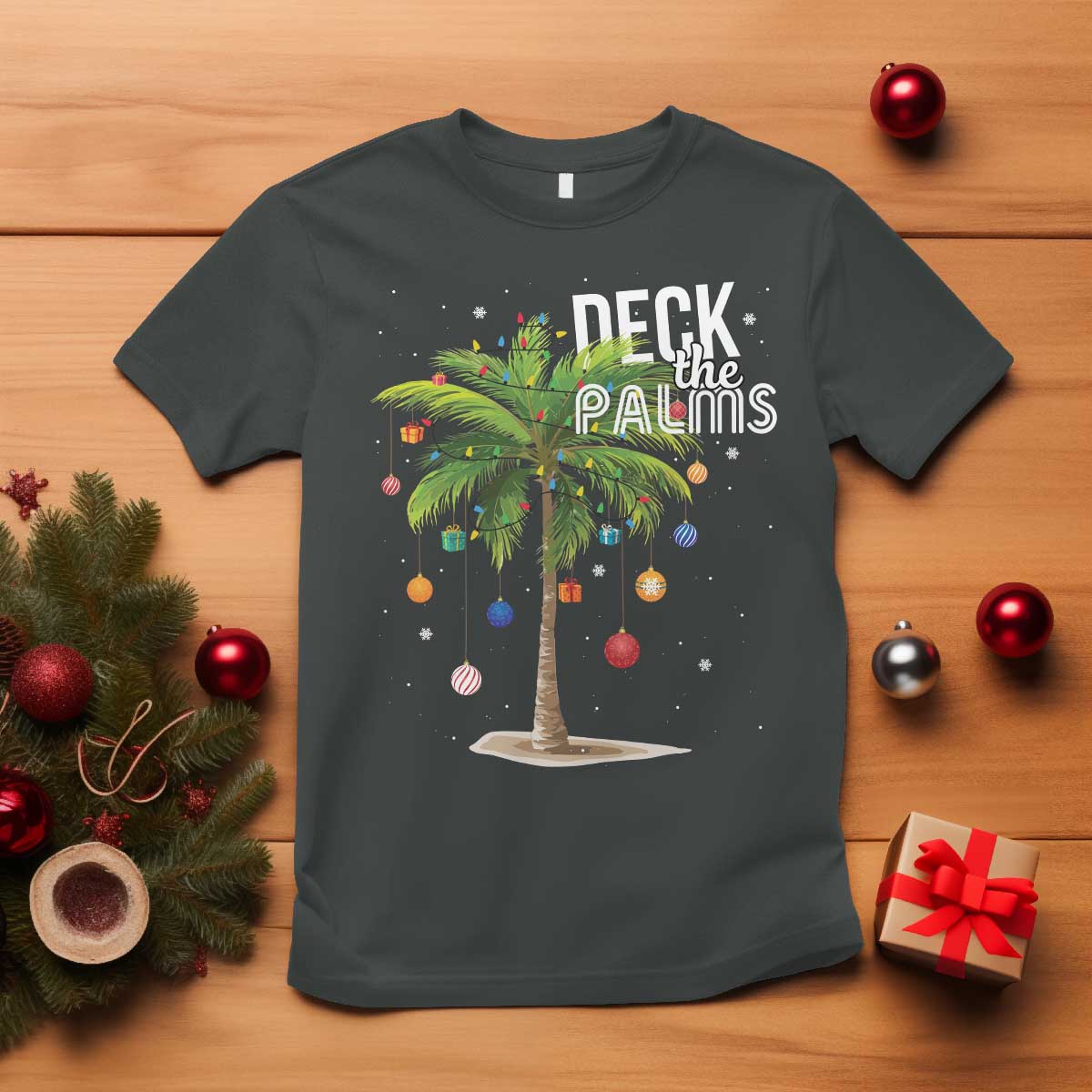 Hawaiian Christmas T Shirt Deck The Palms Christmas Palm Tree Beach Family Vacation - Wonder Print Shop