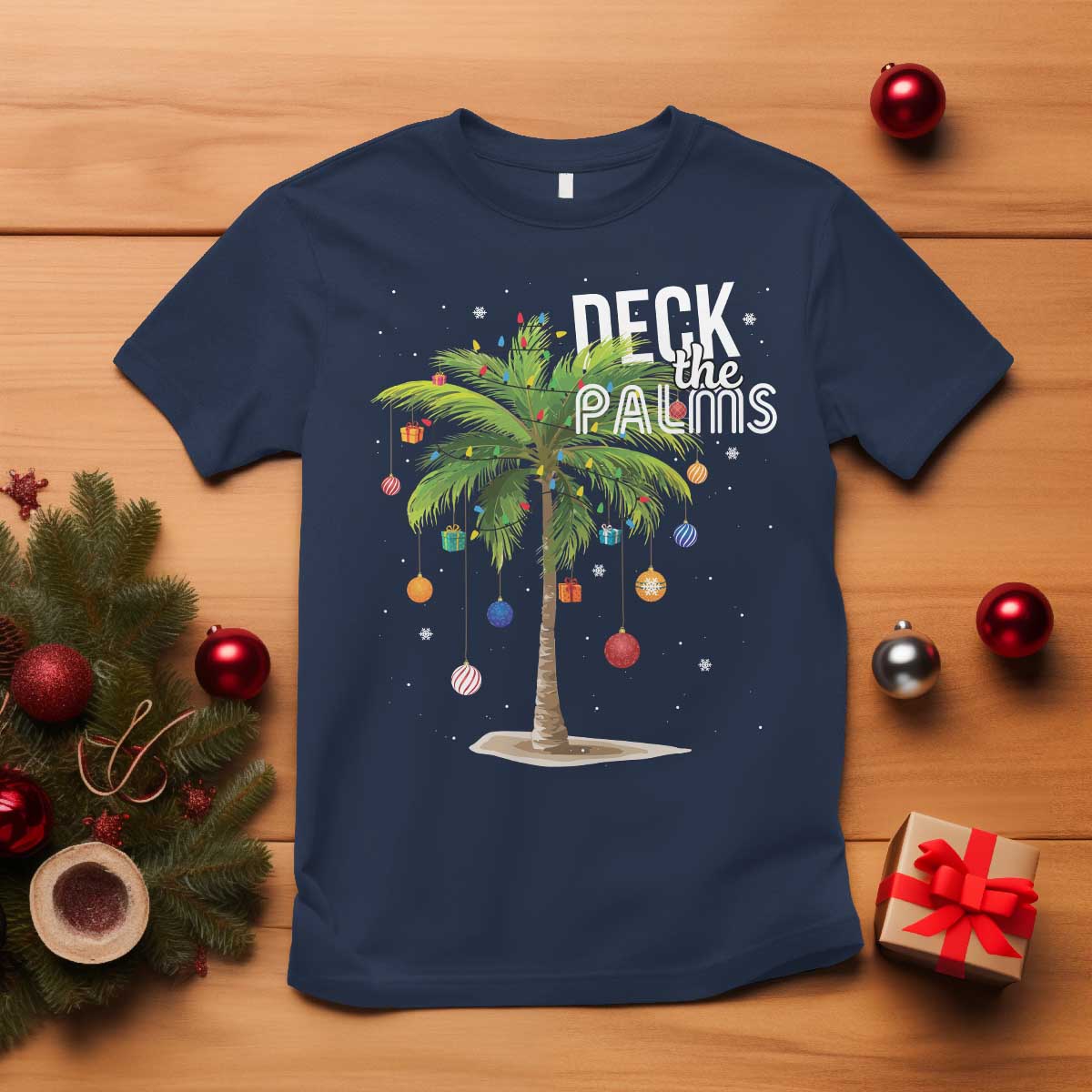 Hawaiian Christmas T Shirt Deck The Palms Christmas Palm Tree Beach Family Vacation - Wonder Print Shop