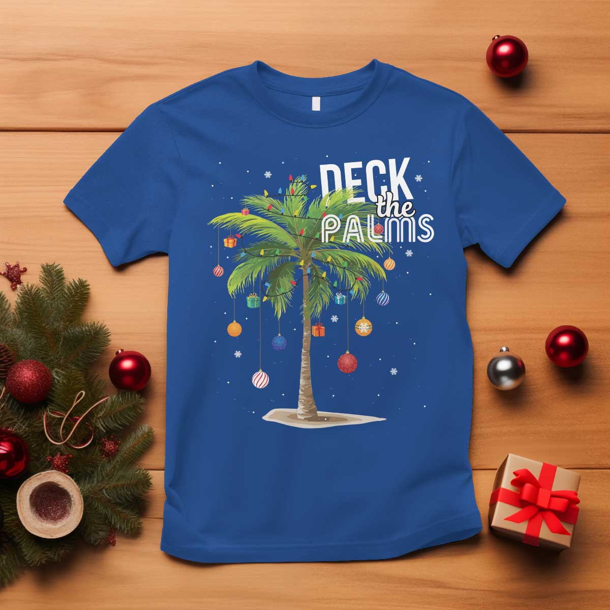 Hawaiian Christmas T Shirt Deck The Palms Christmas Palm Tree Beach Family Vacation - Wonder Print Shop