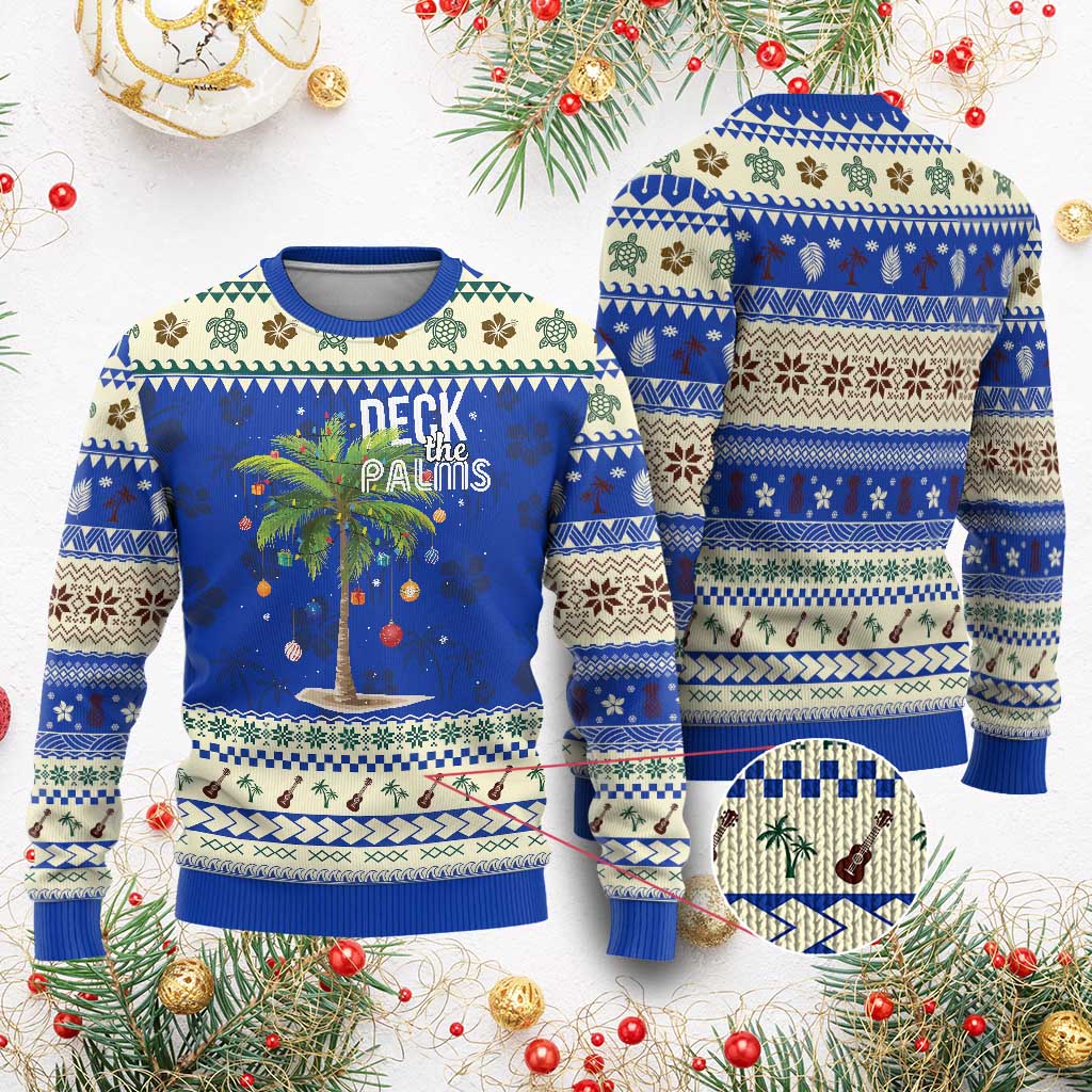 Hawaiian Christmas Ugly Christmas Sweater Deck The Palms Christmas Palm Tree Beach Family Vacation - Wonder Print Shop