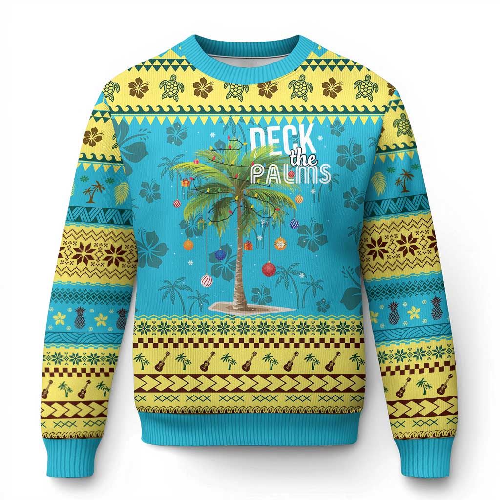 Hawaiian Christmas Ugly Christmas Sweater Deck The Palms Christmas Palm Tree Beach Family Vacation - Wonder Print Shop